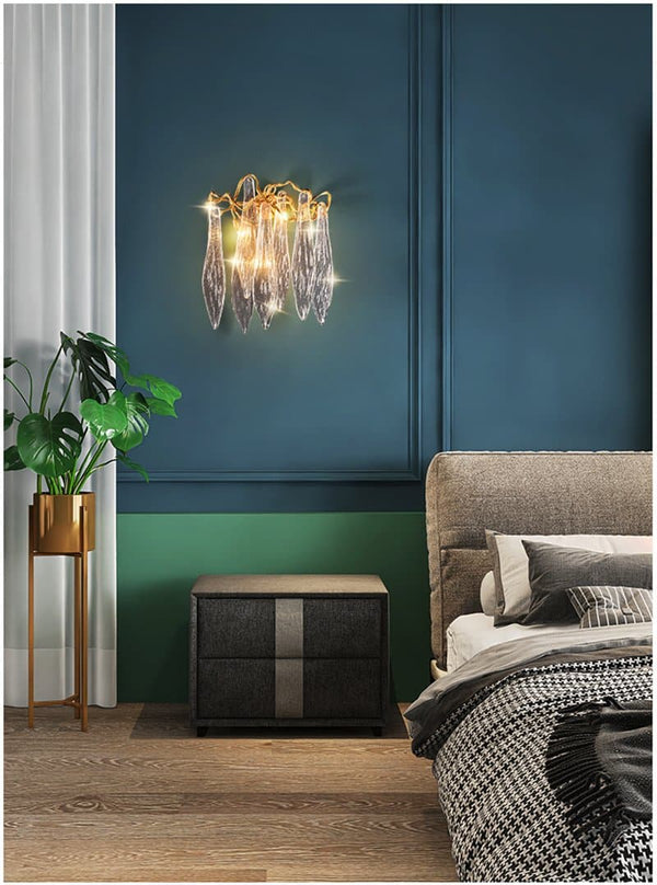 Flake Long Crystal Branch Brass Wall Sconce-Arialamps