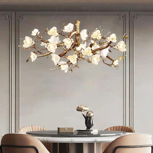 Flower Bloom Branch Brass Chandelier-chandeliers for dining room,chandeliers for stairways,chandeliers for foyer,chandeliers for bedrooms,chandeliers for kitchen,chandeliers for living room-Arialamps