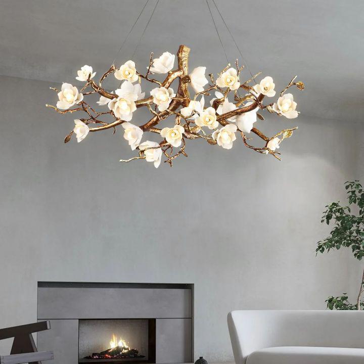 Flower Bloom Branch Brass Chandelier-chandeliers for dining room,chandeliers for stairways,chandeliers for foyer,chandeliers for bedrooms,chandeliers for kitchen,chandeliers for living room-Arialamps