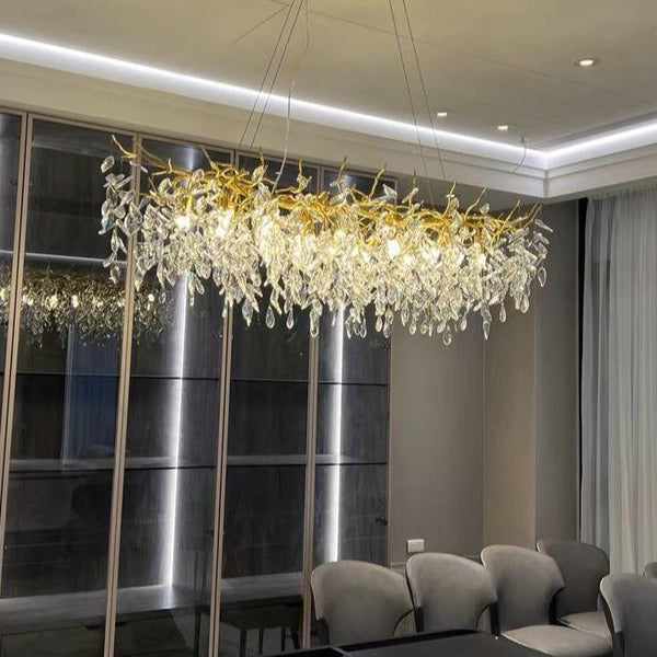 French Branch Crystal Chandelier with Elegant Crystal Leaves-Chandeliers-Arialamps