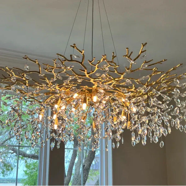 French Branch Crystal Chandelier with Elegant Crystal Leaves-Chandeliers-Arialamps