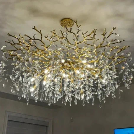 French Branch Crystal Chandelier with Elegant Crystal Leaves-Chandeliers-Arialamps
