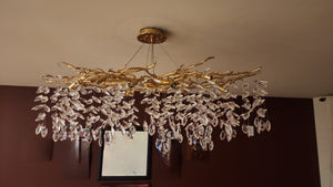 French Branch Crystal Chandelier with Elegant Crystal Leaves-Chandeliers-Arialamps
