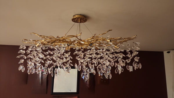 French Branch Crystal Chandelier with Elegant Crystal Leaves-Chandeliers-Arialamps