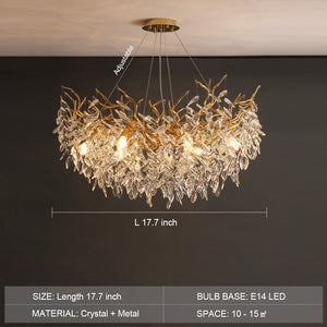 French Branch Crystal Chandelier with Elegant Crystal Leaves-Chandeliers-Round D 17.7"/6 Lights/10.5kg-Warm Light-Arialamps