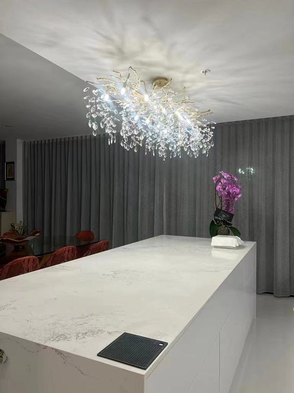 French Branch Crystal Chandelier with Elegant Crystal Leaves-Chandeliers-Arialamps