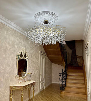 French Branch Crystal Chandelier with Elegant Crystal Leaves-Chandeliers-Arialamps