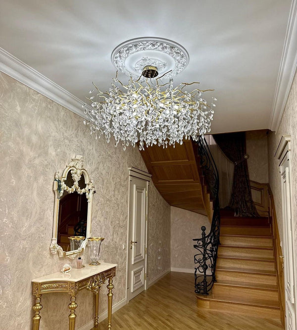 French Branch Crystal Chandelier with Elegant Crystal Leaves-Chandeliers-Arialamps