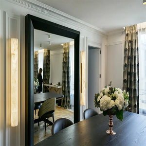 Garron Modern Alabaster Linear Wall Sconce-3.2'' W x 31.5'' H-Brass-