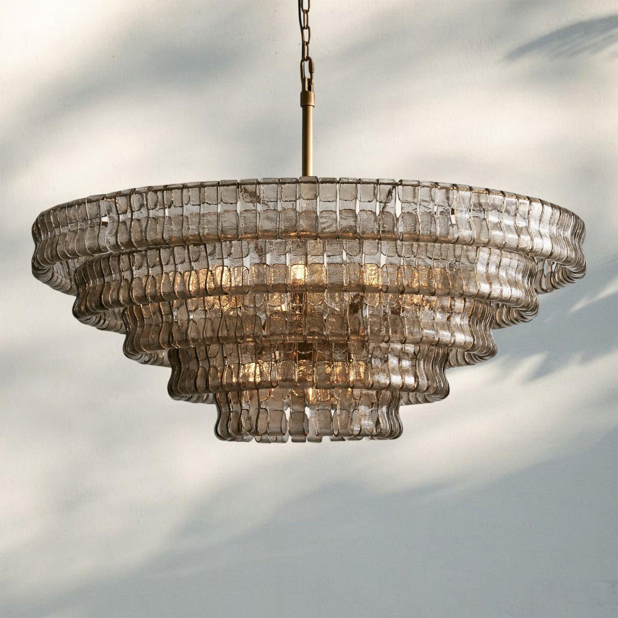 Ghiacio Glass Round Chandelier 24" 36" 48" 60"-5-Tier 48"-Brass-Smoke