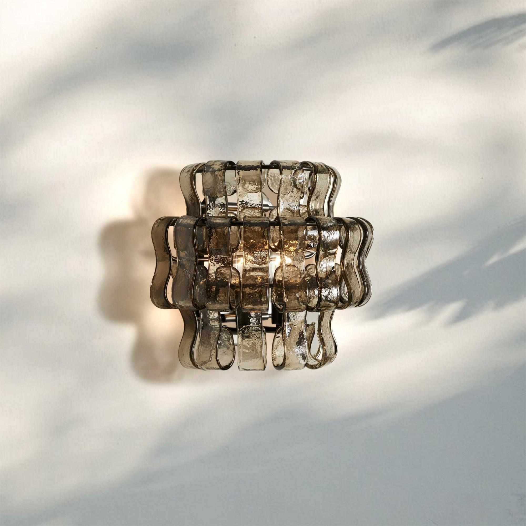 Ghiacio Glass Wall Sconce-Matte Black-Smoke-