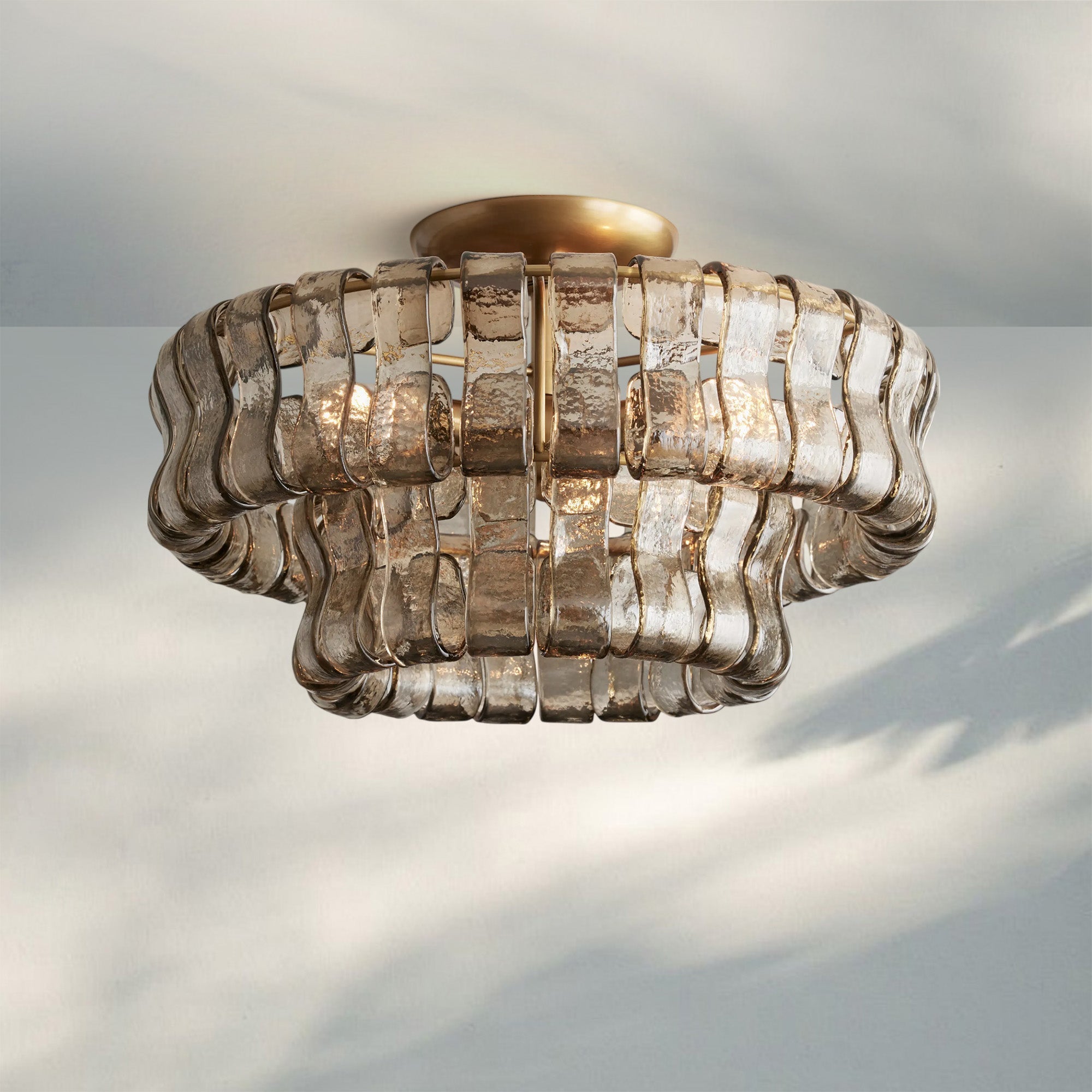 Ghiacio Modern Glass Flushmount-Antique Brass-Smoke-