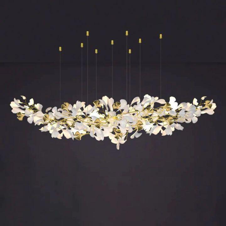 Ginkgo A Branch Chandelier-chandeliers for dining room,chandeliers for stairways,chandeliers for foyer,chandeliers for bedrooms,chandeliers for kitchen,chandeliers for living room-All white leaves-150CM (L59"）-Arialamps