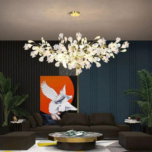 Ginkgo Branch Chandelier-chandeliers for dining room,chandeliers for stairways,chandeliers for foyer,chandeliers for bedrooms,chandeliers for kitchen,chandeliers for living room-All white leaves-L120CM (L47¼")-Arialamps