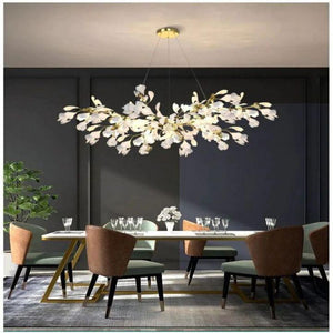 Ginkgo Branch Chandelier-chandeliers for dining room,chandeliers for stairways,chandeliers for foyer,chandeliers for bedrooms,chandeliers for kitchen,chandeliers for living room-All white leaves-L150CM (L59")-Arialamps
