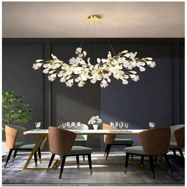 Ginkgo Branch Chandelier-chandeliers for dining room,chandeliers for stairways,chandeliers for foyer,chandeliers for bedrooms,chandeliers for kitchen,chandeliers for living room-All white leaves-L150CM (L59")-Arialamps