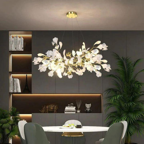 Ginkgo Branch Chandelier-chandeliers for dining room,chandeliers for stairways,chandeliers for foyer,chandeliers for bedrooms,chandeliers for kitchen,chandeliers for living room-All white leaves-L80CM (L31½")-Arialamps