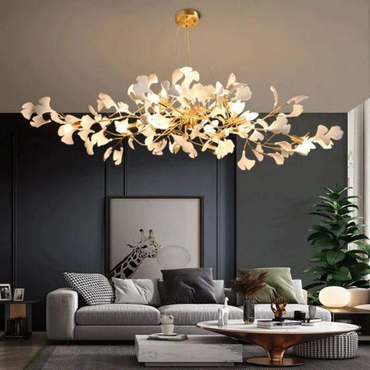 Ginkgo C Branch Chandelier-chandeliers for dining room,chandeliers for stairways,chandeliers for foyer,chandeliers for bedrooms,chandeliers for kitchen,chandeliers for living room-All white leaves-150CM (59")-Arialamps