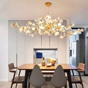 Ginkgo C Branch Chandelier-chandeliers for dining room,chandeliers for stairways,chandeliers for foyer,chandeliers for bedrooms,chandeliers for kitchen,chandeliers for living room-All white leaves-150CM (59")-Arialamps