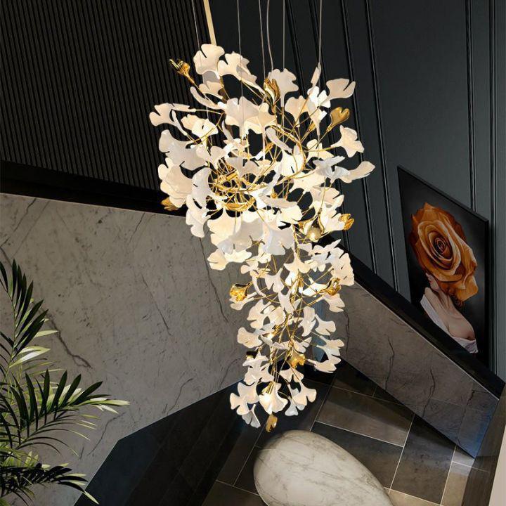 Ginkgo Cascading A Branch Chandelier-chandeliers for dining room,chandeliers for stairways,chandeliers for foyer,chandeliers for bedrooms,chandeliers for kitchen,chandeliers for living room-All white leaves-H150CM (H59")-Arialamps