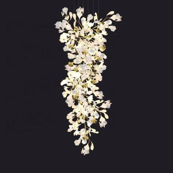 Ginkgo Cascading A Branch Chandelier-chandeliers for dining room,chandeliers for stairways,chandeliers for foyer,chandeliers for bedrooms,chandeliers for kitchen,chandeliers for living room-White + gold accents-H150CM (H59")-Arialamps