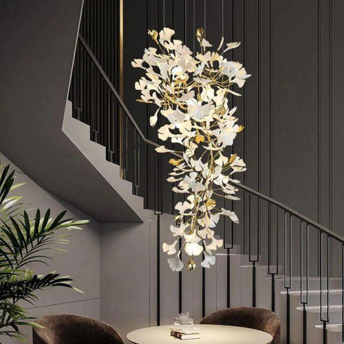 Ginkgo Cascading A Branch Chandelier-chandeliers for dining room,chandeliers for stairways,chandeliers for foyer,chandeliers for bedrooms,chandeliers for kitchen,chandeliers for living room-All white leaves-H150CM (H59")-Arialamps