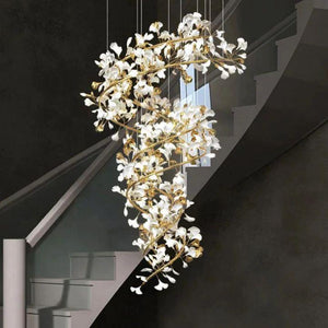 Ginkgo Cascading B (Spiral) Branch Chandelier-chandeliers for dining room,chandeliers for stairways,chandeliers for foyer,chandeliers for bedrooms,chandeliers for kitchen,chandeliers for living room-Arialamps