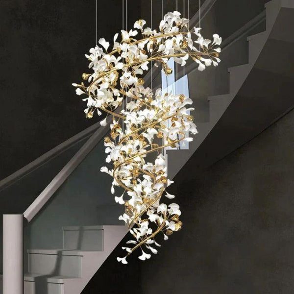 Ginkgo Cascading B (Spiral) Branch Chandelier-chandeliers for dining room,chandeliers for stairways,chandeliers for foyer,chandeliers for bedrooms,chandeliers for kitchen,chandeliers for living room-Arialamps
