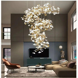 Ginkgo Cascading B (Spiral) Branch Chandelier-chandeliers for dining room,chandeliers for stairways,chandeliers for foyer,chandeliers for bedrooms,chandeliers for kitchen,chandeliers for living room-Arialamps