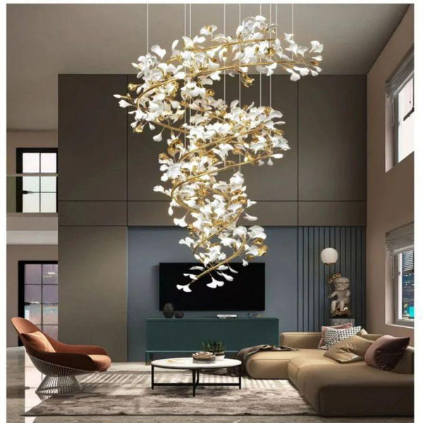 Ginkgo Cascading B (Spiral) Branch Chandelier-chandeliers for dining room,chandeliers for stairways,chandeliers for foyer,chandeliers for bedrooms,chandeliers for kitchen,chandeliers for living room-Arialamps