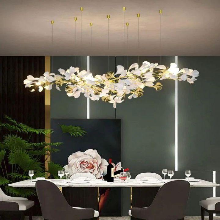Ginkgo D Branch Chandelier-chandeliers for dining room,chandeliers for stairways,chandeliers for foyer,chandeliers for bedrooms,chandeliers for kitchen,chandeliers for living room-All white leaves-L150(L59")-Arialamps
