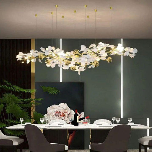 Ginkgo D Branch Chandelier-chandeliers for dining room,chandeliers for stairways,chandeliers for foyer,chandeliers for bedrooms,chandeliers for kitchen,chandeliers for living room-All white leaves-L150(L59")-Arialamps