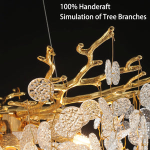 YUYI Gold Modern Tree Branch Crystal Chandelier 23.6" Round