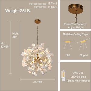 Gold Tree Branches 31" Sputnik Ginkgo Leaf Ceiling Chandelier