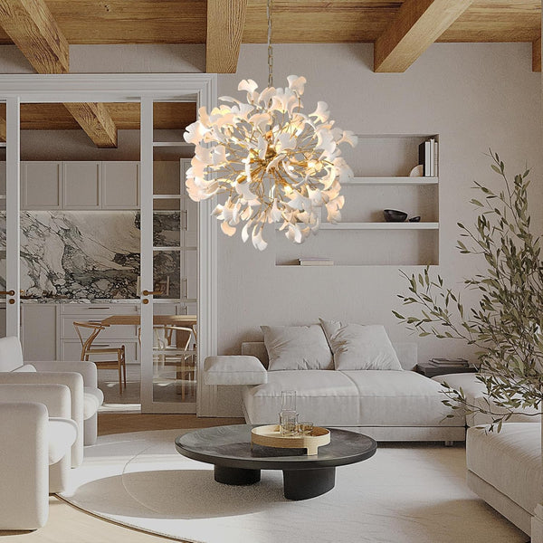 Gold Tree Branches 31" Sputnik Ginkgo Leaf Ceiling Chandelier