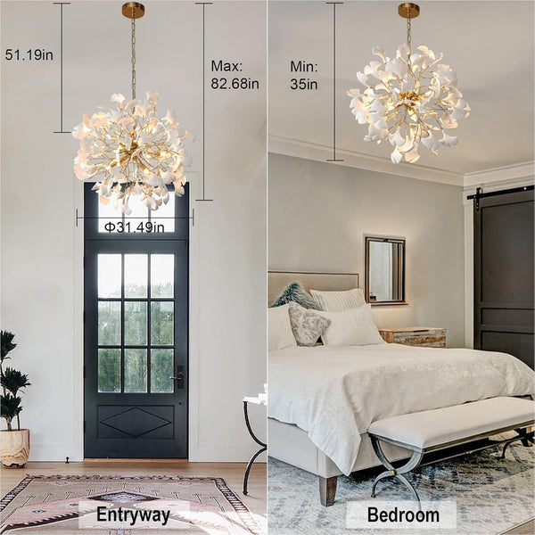 Gold Tree Branches 31" Sputnik Ginkgo Leaf Ceiling Chandelier