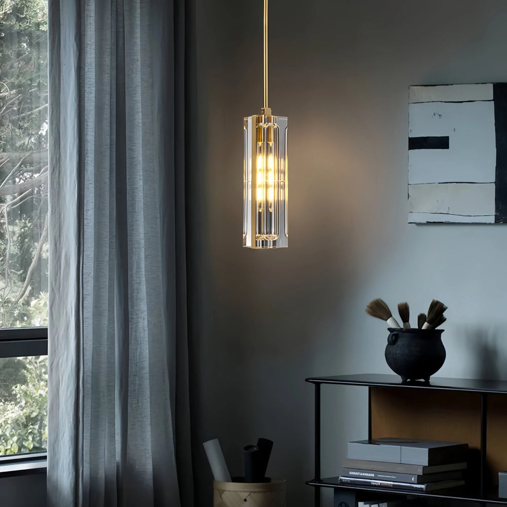 Golden Rectangular Crystal Pendant Lighting