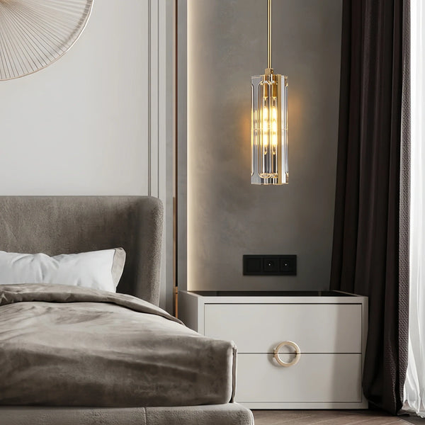 Golden Rectangular Crystal Pendant Lighting