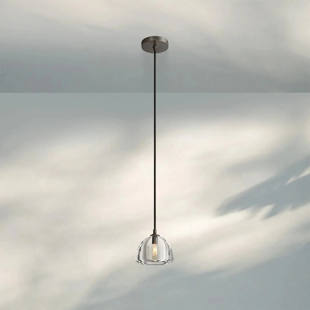 Hemisphare Crystal Glass Pendant Lamp-7'' D-Natural Brass-