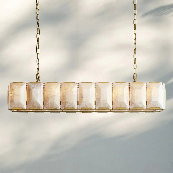 Herlow Calcite Rectangular Chandelier-Retangular 62'' 18-Light-Lacquered Brass-