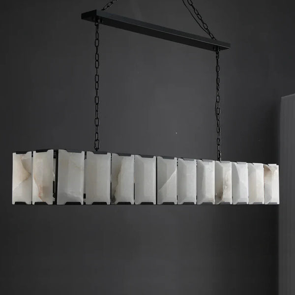 Herlow Calcite Modern Rectangular Alabaster Chandelier-Arialamps