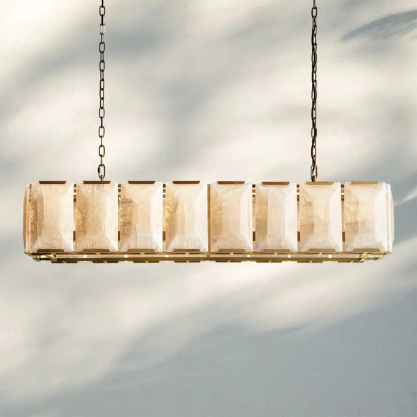 Herlow Calcite Rectangular Chandelier-Retangular 54'' 16-Light-Lacquered Brass-