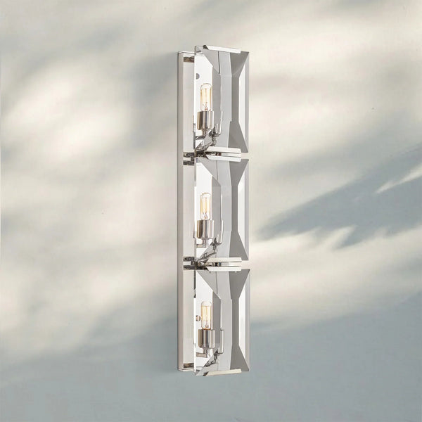 Herlow Multicurve Crystal Triple Wall Sconce-Polished Stainless Steel-