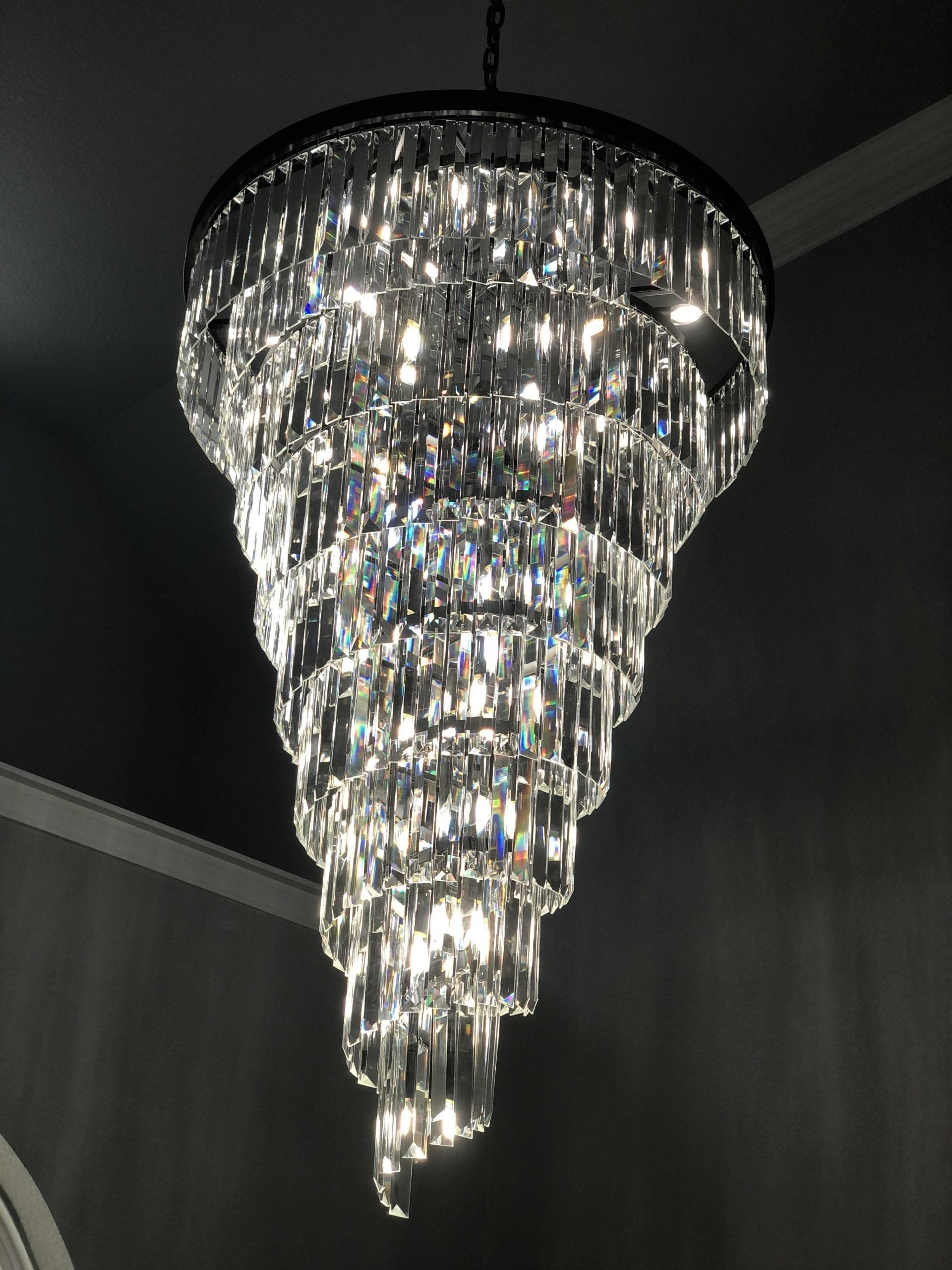 Aria Spiral Tiered/ Layered Crystal Fringe Living Room Chandelier Light