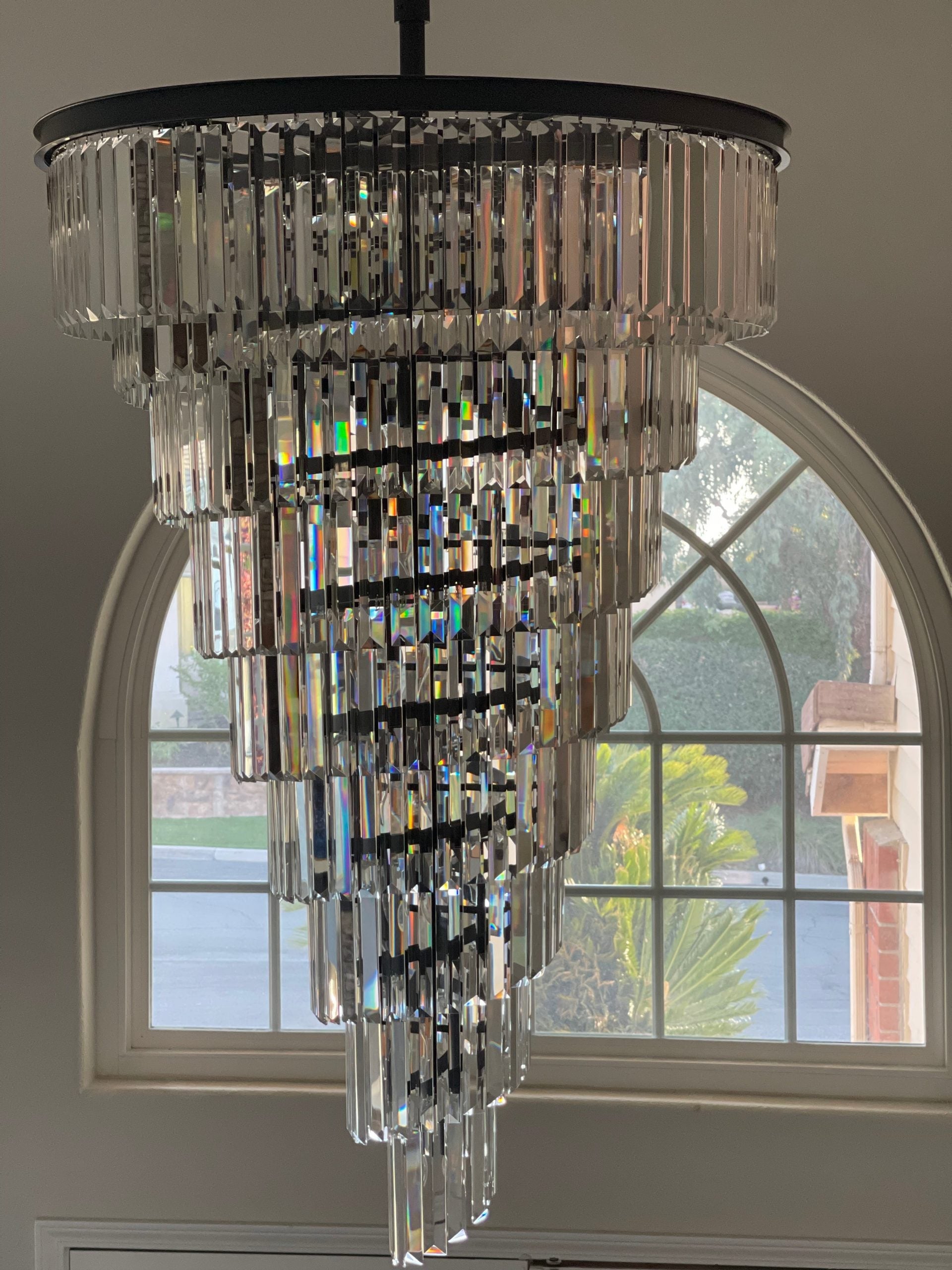 Aria Spiral Tiered/ Layered Crystal Fringe Living Room Chandelier Light