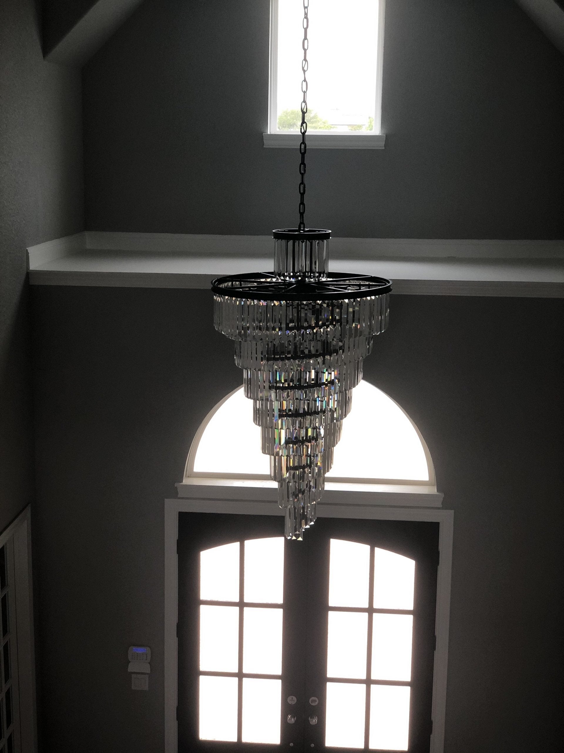 Aria Spiral Tiered/ Layered Crystal Fringe Living Room Chandelier Light