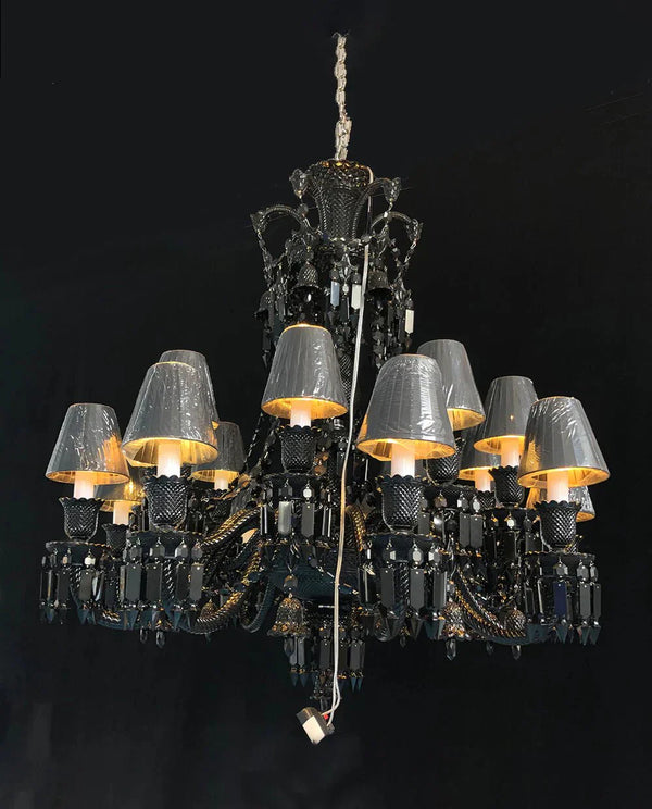 Inspired 18 Lights Black Chandelier Lustre Crystal Lighting with Lampshades - Arialamps
