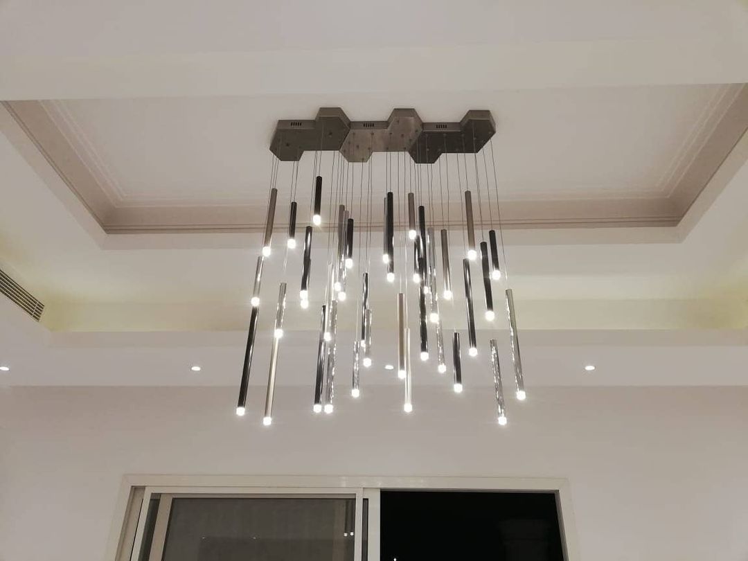 Bellini Rectangular Tri-Tone Tubular Pendant Light Chandelier