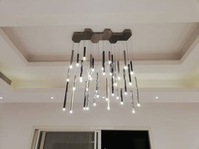 Bellini Rectangular Tri-Tone Tubular Pendant Light Chandelier