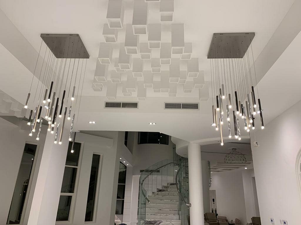 Bellini Rectangular Tri-Tone Tubular Pendant Light Chandelier
